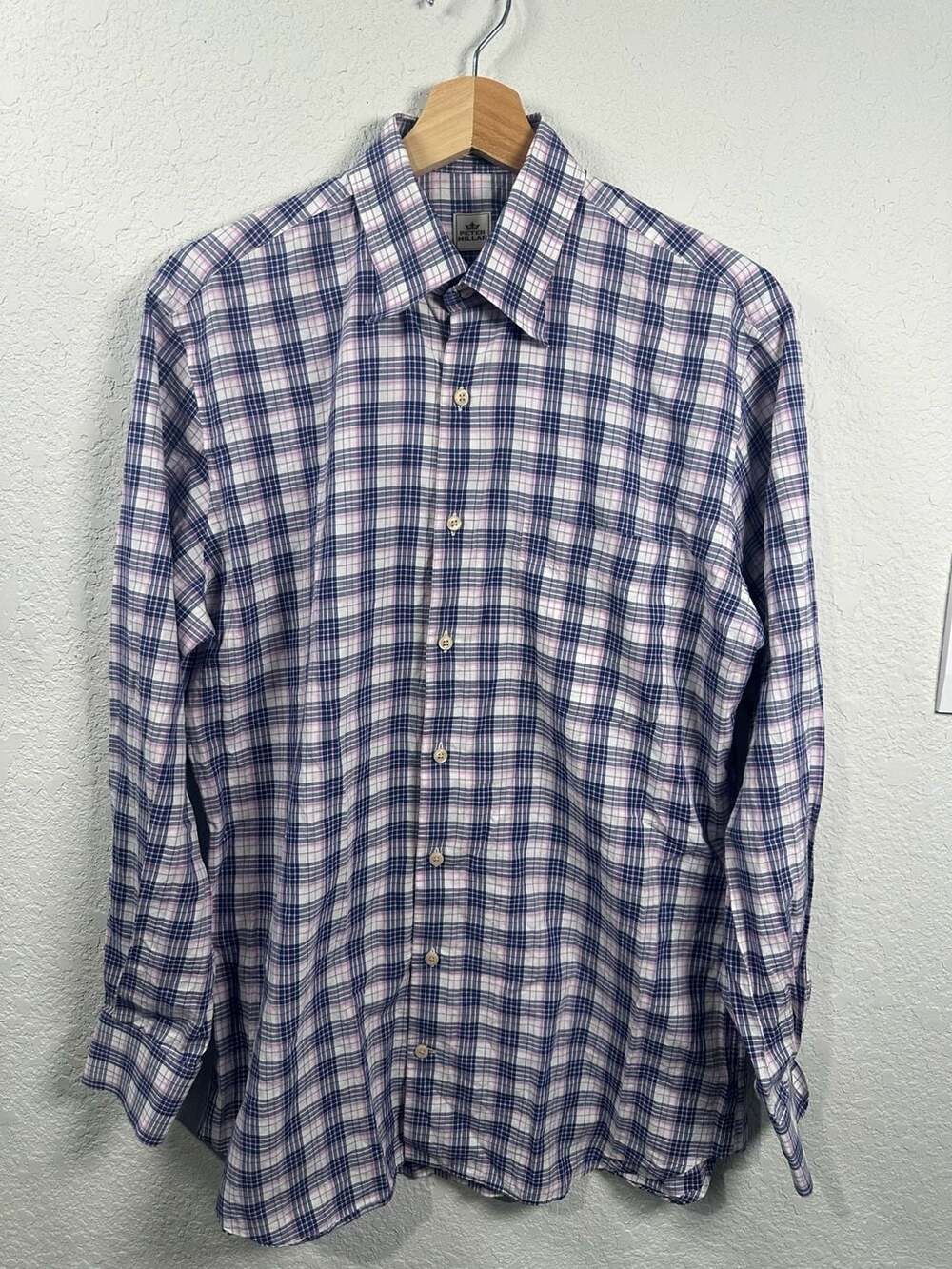 Peter Millar Plaid Button Down Shirt Size Medium Long Sleeve 100% Cotton